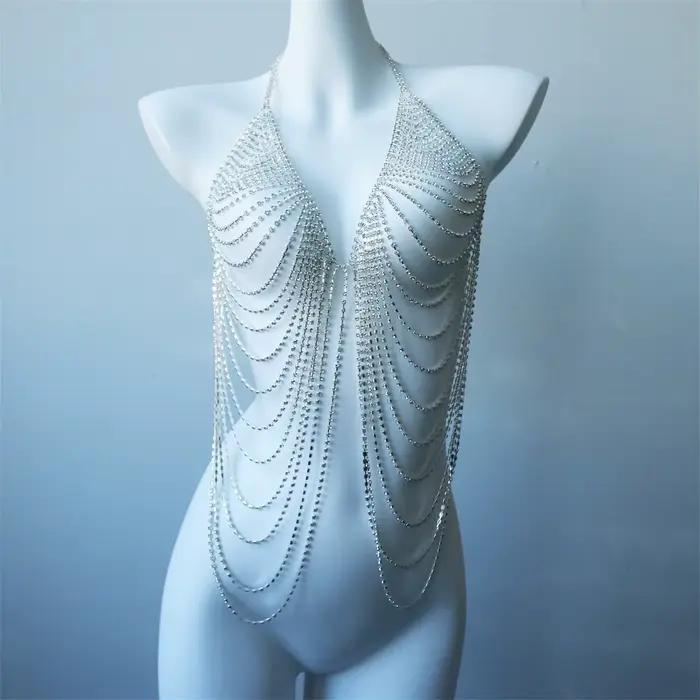 Chaîne de corps multicouche pour femme (type soutien-gorge), bijou de poitrine sexy pour boîte de nuit, chaîne de corps élégante et minimaliste pour soirée