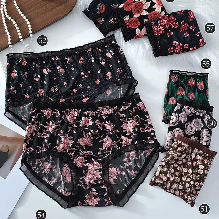 Culotte en dentelle soyeuse pour femme, slip grande taille, imprimé lait, sexy, à volants, nœud papillon, sous-vêtement élastique, grande taille