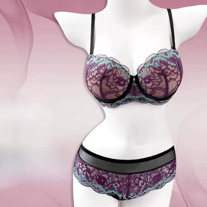 Soutien-gorge minimisateur en dentelle violette tendance pour poitrine généreuse, avec bonnets fins, soutien anti-affaissement, lingerie sexy et confortable à armatures pour l'été, pour femme, usage q