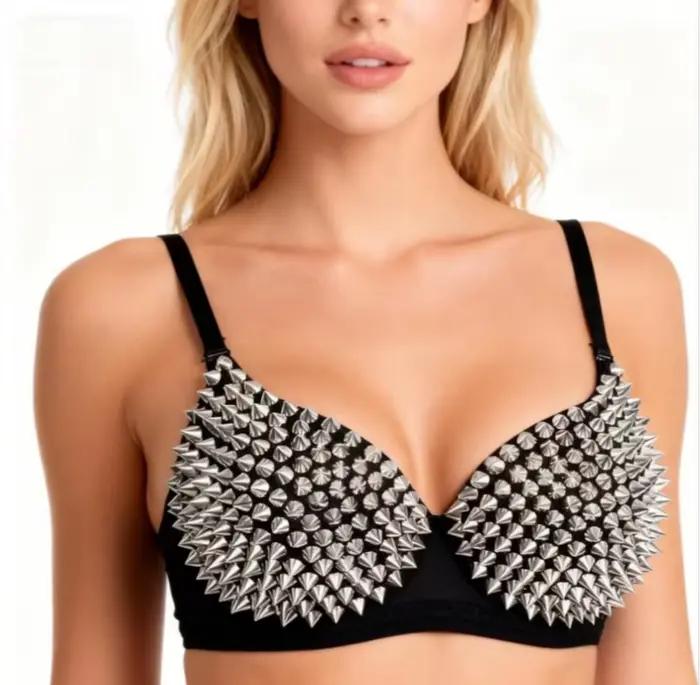 Strieborné nity Punk Rave Bralette Gotická Lingerie Podprsenka Sexy Push Up Top Diskotéka Ples Bar Móda Horúce Podprsenky pre Ženy