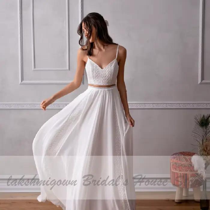 Robe de mariée deux pièces en dentelle personnalisée, robes de mariée de plage, réception de patients chic et bohème, quelle que soit la collection 2024