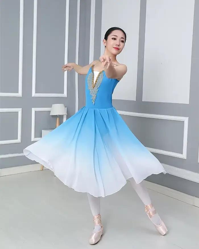 Vêtements de spectacle pour enfants, jupe de ballet, vêtements d'entraînement, jupe moelleuse, vêtements de spectacle pour filles, jupe de princesse bleu ciel