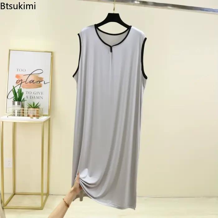 Nouvelle Robe de Nuit Modale Été 2026 pour Couple, Robe Une Pièce Couleur Unie Sans Manches, Nuisette Fine et Ample pour Femme et Homme