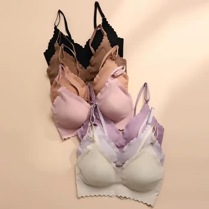 Offre spéciale 9 couleurs soutien-gorge confortable sans fil rembourré bord ondulé corée découpe Laser Invisible vêtements de Yoga dames soutien-gorge sans couture femmes soutien-gorge
