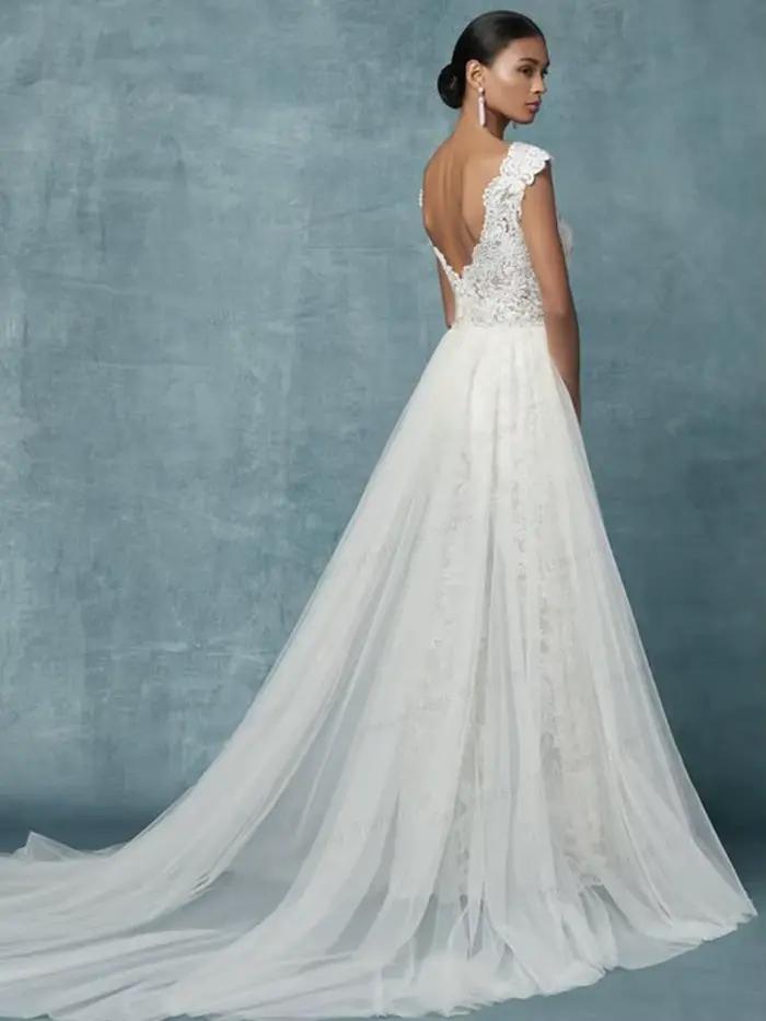 Combinaison dos nu avec poignées pour femmes, robes de mariée, train amovible, pantalon de mariée, dentelle trempée, appliques en fibre, tenues de mariée, 2023