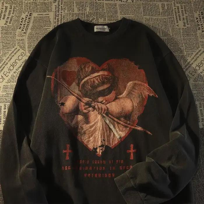 Mikina Y2K Retro Europe Love Angel Print