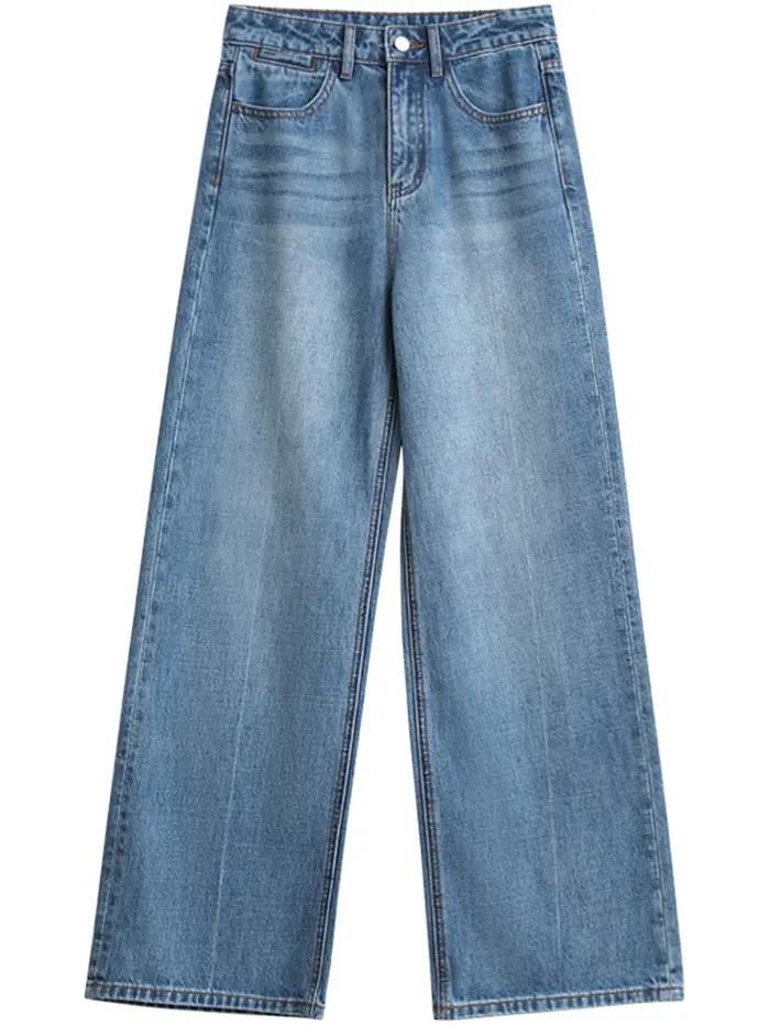 CHIC VEN dámske džínsy modré voľné ležérne pevné nové retro bavlna široké nohavice Denim