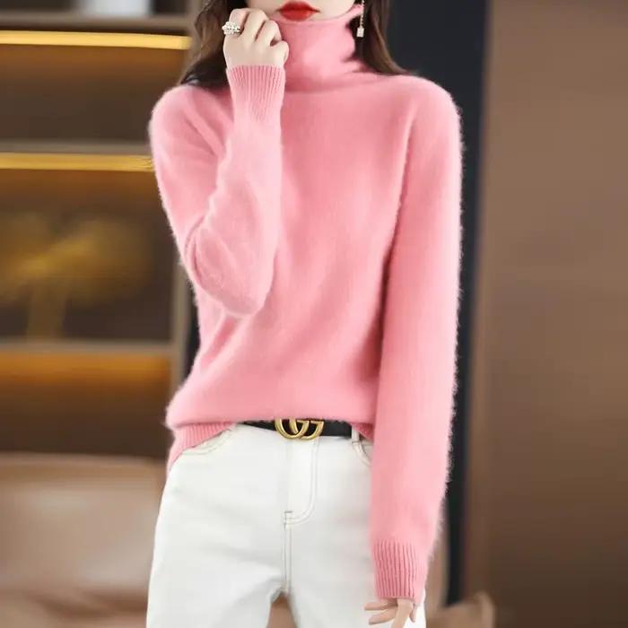 Pullover en mink cashmere pour femme, automne-hiver, col roulé, sortie nocturne, Carnaval, élégance intemporelle