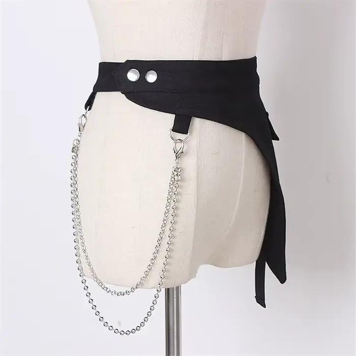 Corset multifonctionnel gothique punk hip hop avec chaîne en métal, style techwear pour femmes, mode streetwear, ceinture en denim