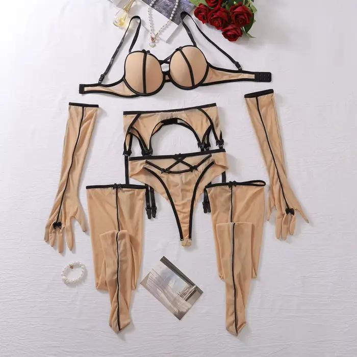 Ensemble de Lingerie Sexy en dentelle transparente, sous-vêtements pour femmes, bretelles, vêtements de nuit pour la saint-valentin, bas de poupée Ultra chauds, érotiques