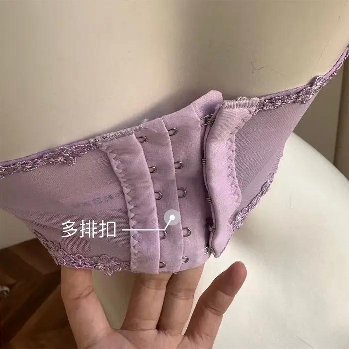 Soutien-gorge violet, nœud, motif diamant, strass, lacets, col haut, sous-vêtements à col rond