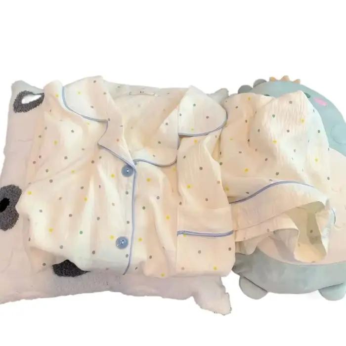 Ensemble pyjama en coton imprimé à pois pour femmes, haut à manches courtes et short, ensemble 2 pièces, ensemble décontracté et confortable pour la maison, doux