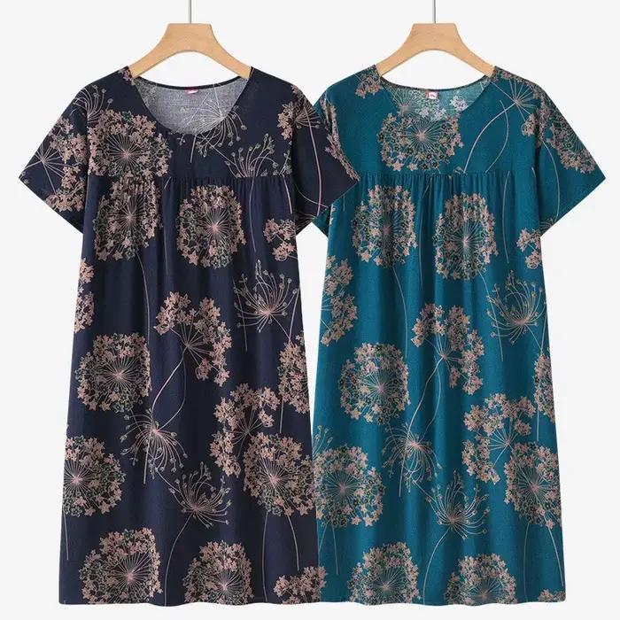 Nouvelle chemise de nuit à manches courtes pour femmes d'âge moyen et âgées, pyjama d'été léger, robe ample pour la maison pour les mamans, tenue d'été