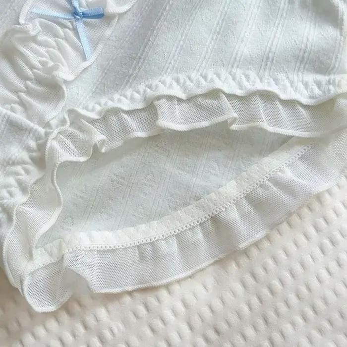 Culottes en coton à volants style français avec nœud floral, confortables, taille mi-haute, motif fleur douce, pour femmes, cadeaux