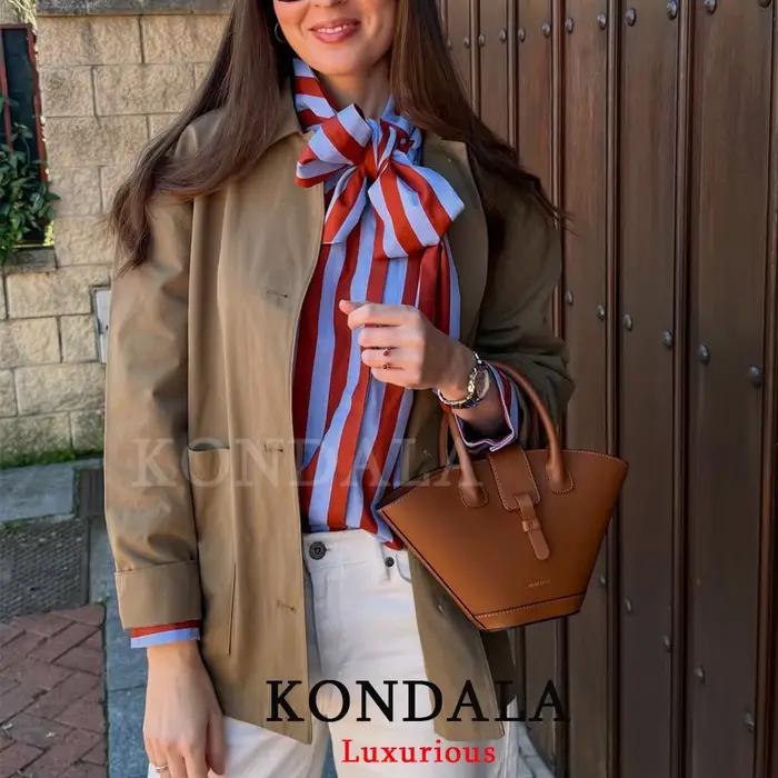 Blouse Kondala Vintage à Col Rabattu en Polyester avec Boutons pour Femmes Occasions Spéciales Printemps Été