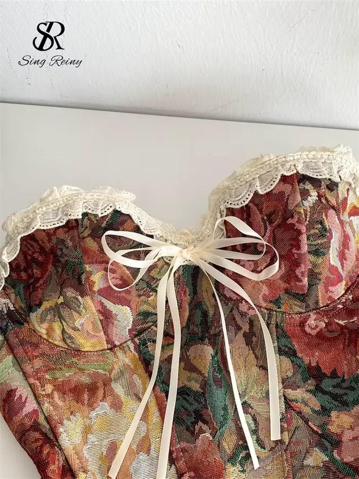 SINGREINY France Vintage bretelles Lingerie hauts sans manches à lacets dos nu Mini Camisole 2025 dames mince Sexy imprimé Corset