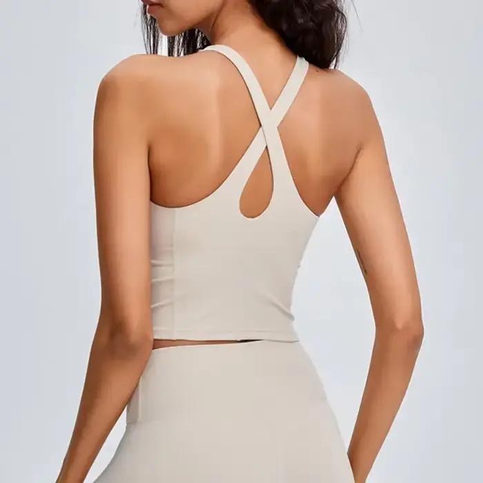 Soutien-gorge de sport push-up confortable à dos croisé pour femmes, résistant aux chocs, haut court de course, de Fitness, sans couture, rembourré, débardeur d'entraînement et de Yoga