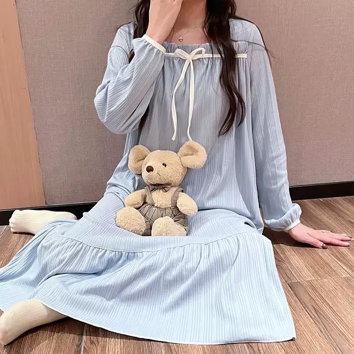 Pyjamas pour femmes chemises de nuit nouvelles chemises de nuit printemps et automne pyjamas d'été Homewear mignon doux étudiants longues chemises de nuit Homewear