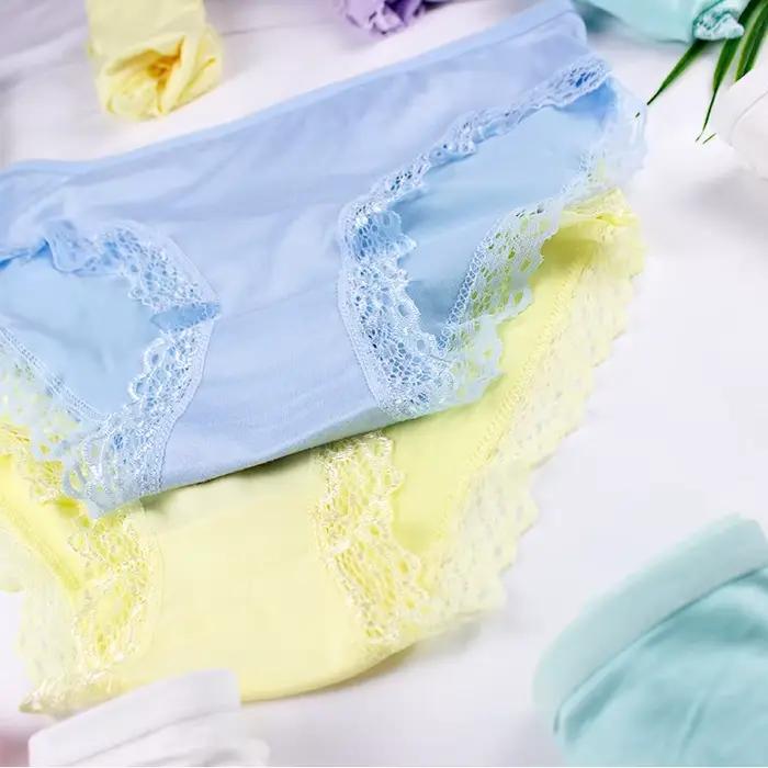Culotte Sexy en Dentelle et Coton pour Femme, Sous-Vêtement Solide, Taille Basse, Mignon, XL