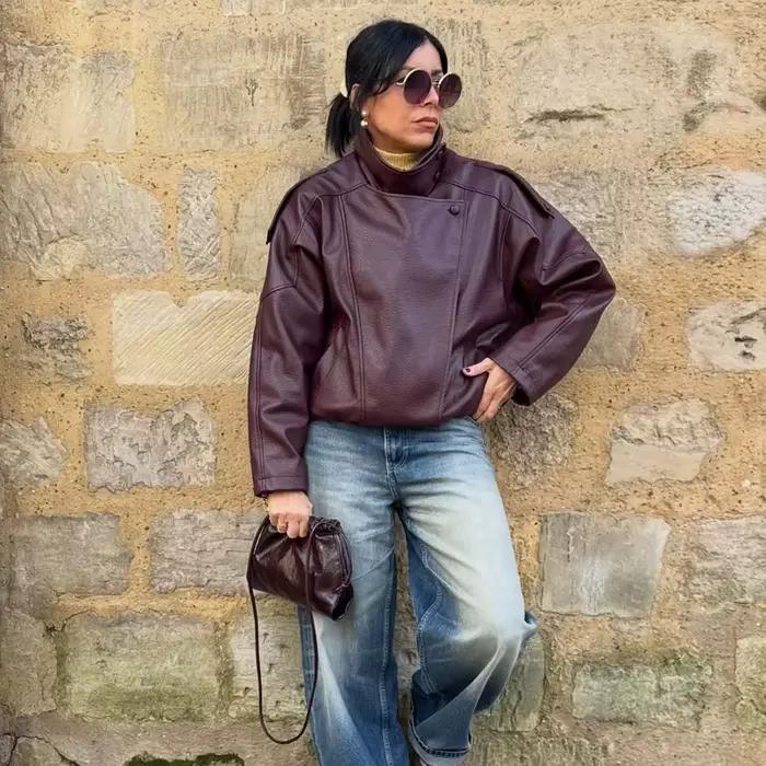 MUJER Umelá koža Bomber bunda pre ženy módna vetrovka teplá zimná dámska