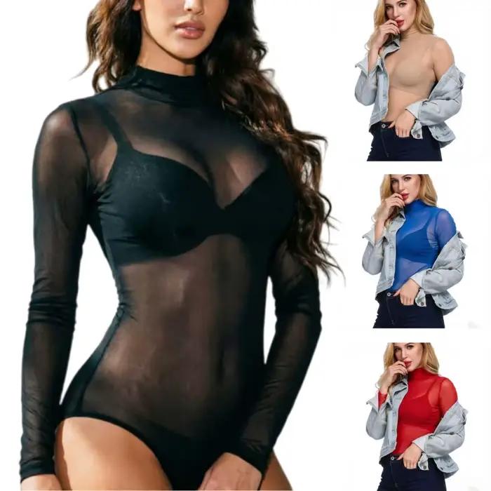 Čierne obtiahnuté body s dlhým rukávom pre ženy