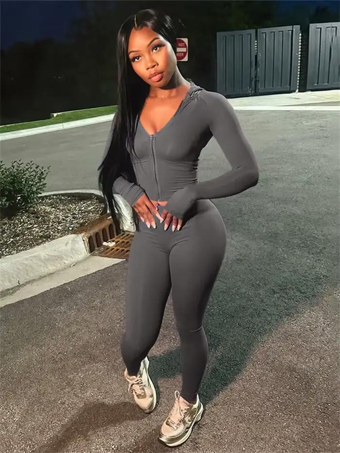 Nibber Športový Casual 2-dielny Set pre Ženy Mikina s Kapucňou na Zips Crop Top + Legíny Fitness Mäkký Stretch Streetwear