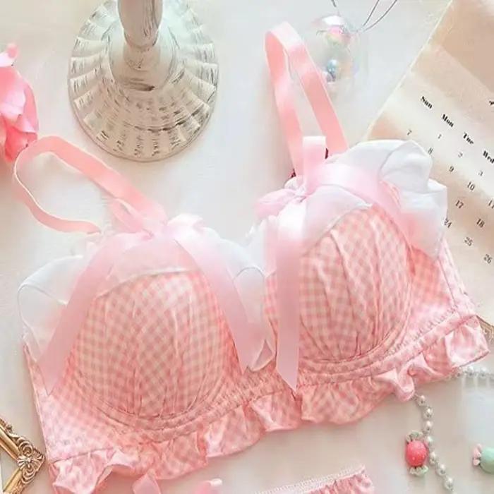 Soutien-gorge sexy anti-affaissement pour femme, lingerie à pois avec nœud doux, soutien-gorge froncé pour petits seins