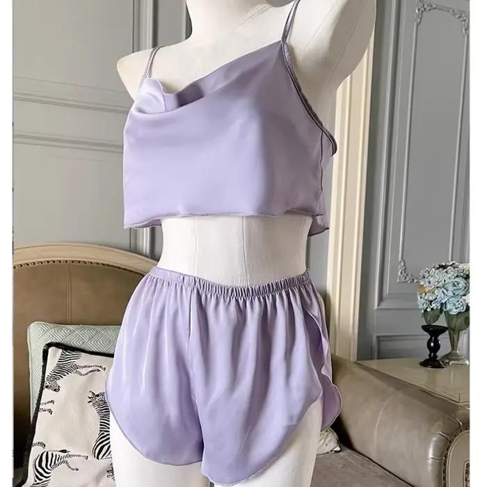 Lingerie française sexy pour femmes, pyjamas pour femmes, vêtements de nuit, licou, écharpe, sommeil, Y avec short, séduction, ensemble de sous-vêtements pour adultes