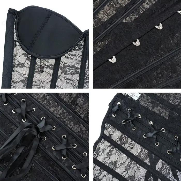Corset désossé en acier pour femmes, avec boutons sur le devant et laçage au dos, haut sans bretelles en dentelle et maille, Sexy, gothique, mode Club Wear