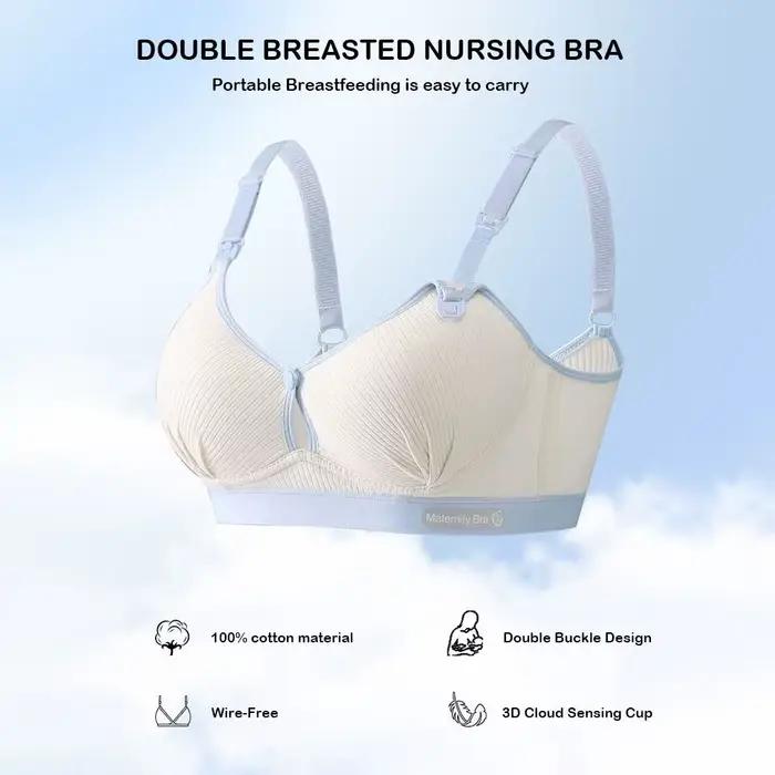 Soutien-gorge d'allaitement durable à double boucle, push-up, respirant, en pur coton doux, pour la grossesse et l'allaitement