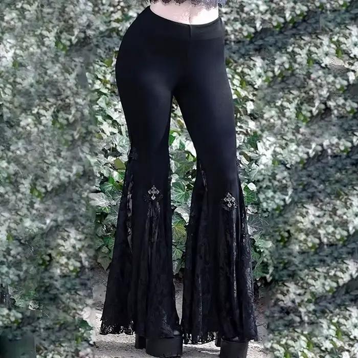 Goth – čierne rozšírené nohavice z čipky