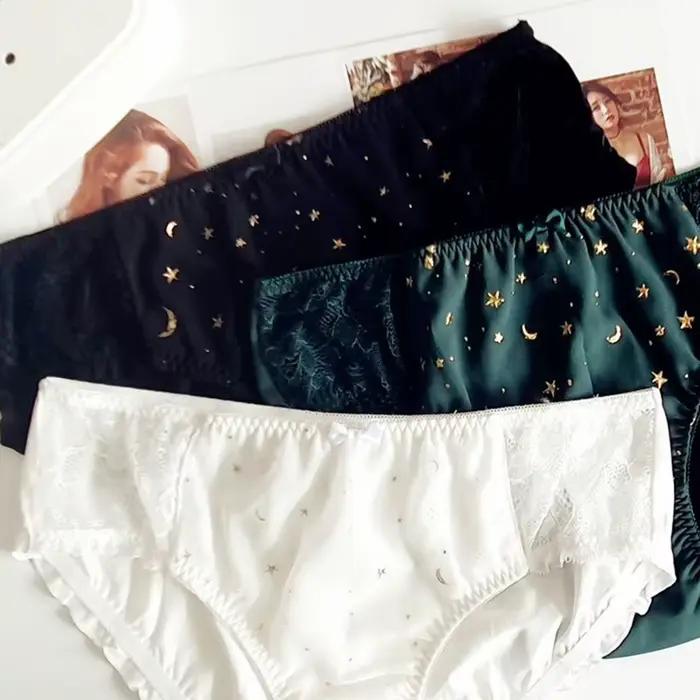 3XL grande taille rétro palais Style lait soie culottes pour femmes mignon belle chérie étoile élasticité sous-vêtements respirants Breifs