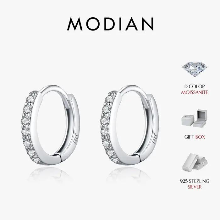 MODIAN D trblietavá farba Moissanit náušnice 925 Sterling striebro klasické lesklé kruhové