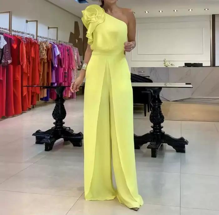 Costumes longs pour diabétiques pour femmes, Sexy, Élégant, Mode, Décontracté, Motif Floral, Un initié, Volants, Corps conjoint, Pantalon, Été, Nouveau, 2024