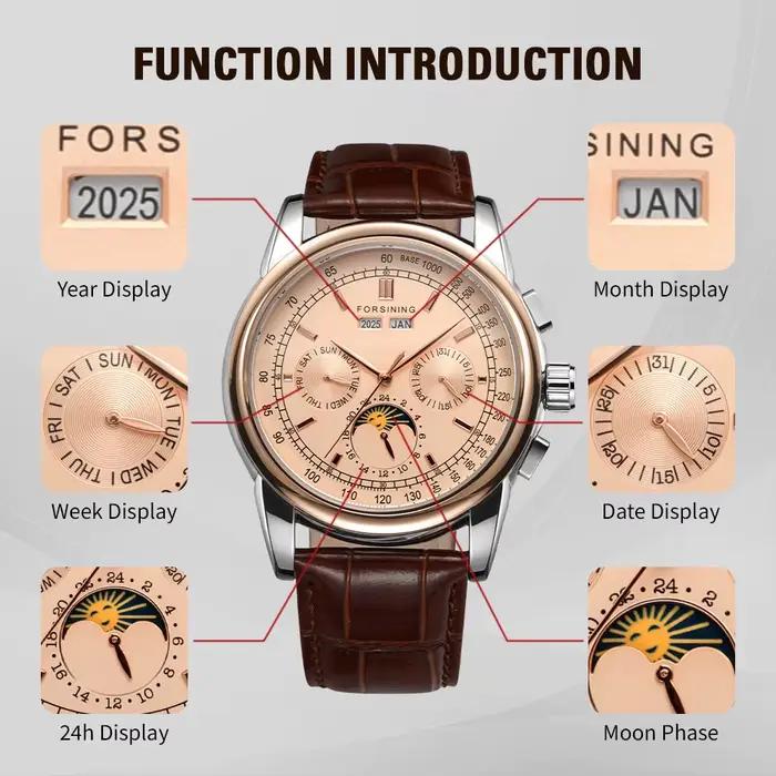 Forsining retro mechanické hodinky s fázou mesiaca
