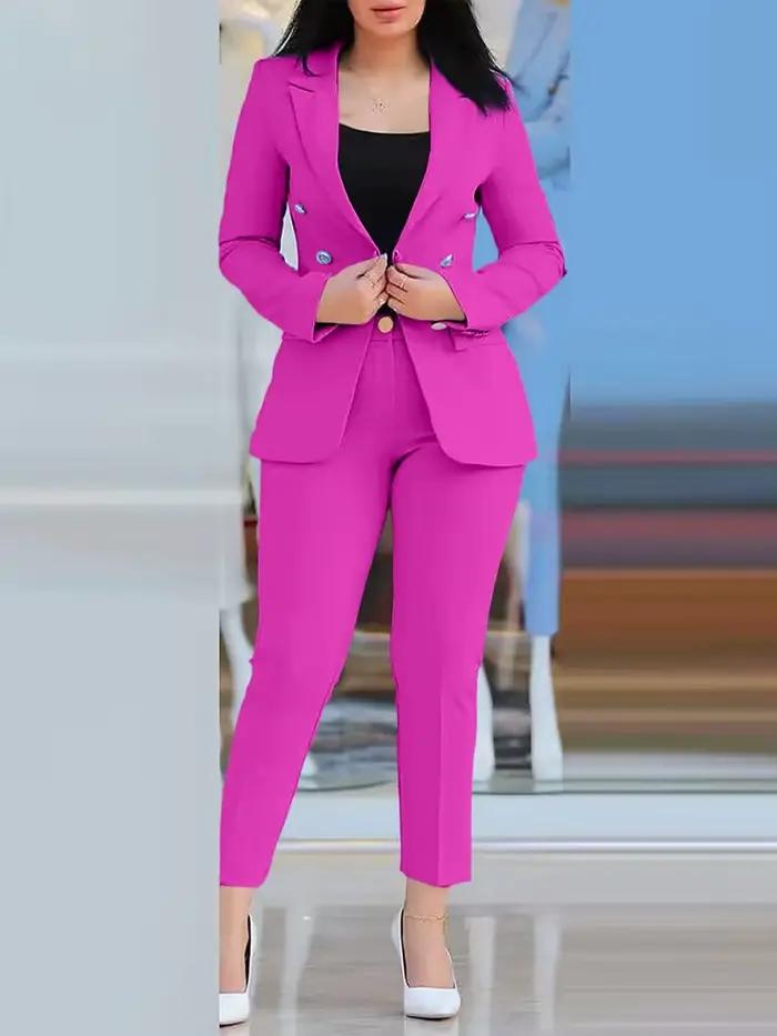 Ensemble deux pièces pour femme, veste boutonnée et pantalon longueur cheville, style formel et élégant pour toutes les saisons