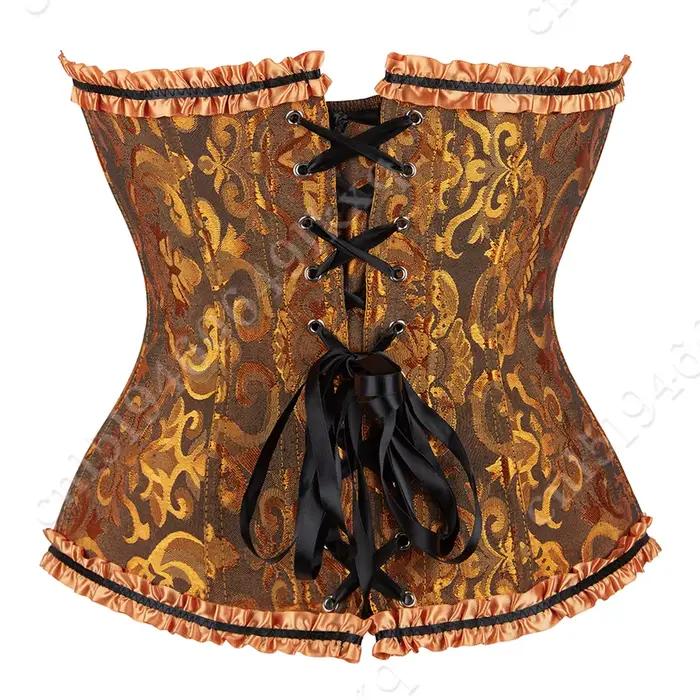 Bustier sexy à lacets pour femmes, corset floral, lingerie jaune et dorée