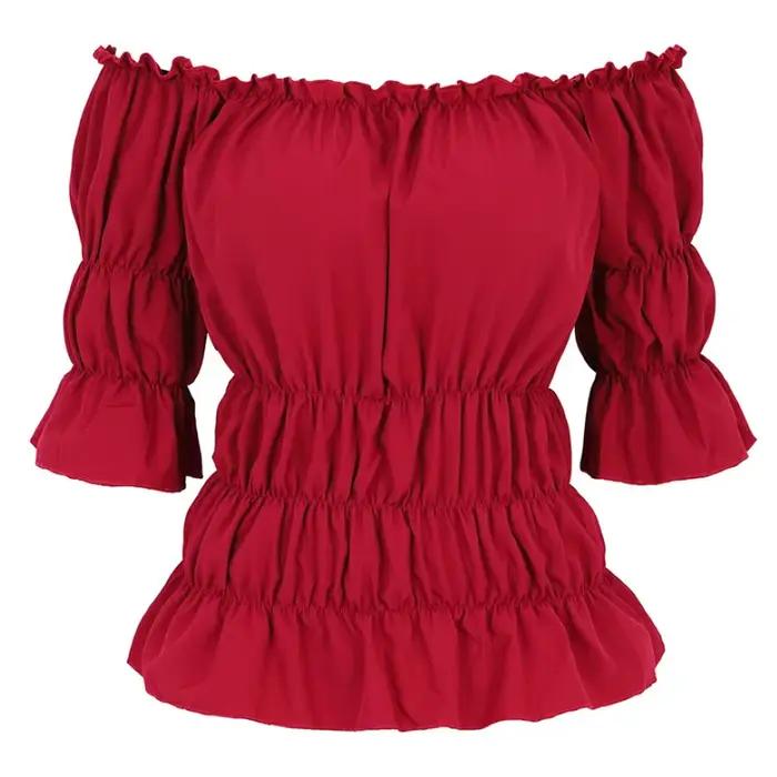 Chemisier Renaissance Médiévale pour Femme, Sexy, Off Initiated, Slim Fit, Steampunk Cosplay, Chemise 7.5 ate, Manches Courtes, Corset, Top, Taille Plus