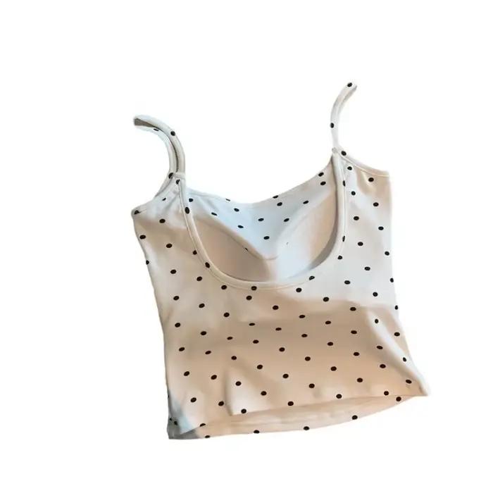 Soutien-gorge intégré à pois pour fille, dos en U, débardeur rembourré à bretelles, haut tubulaire antidérapant pour fille, buste Sexy, bonnets amovibles, tenue décontracté