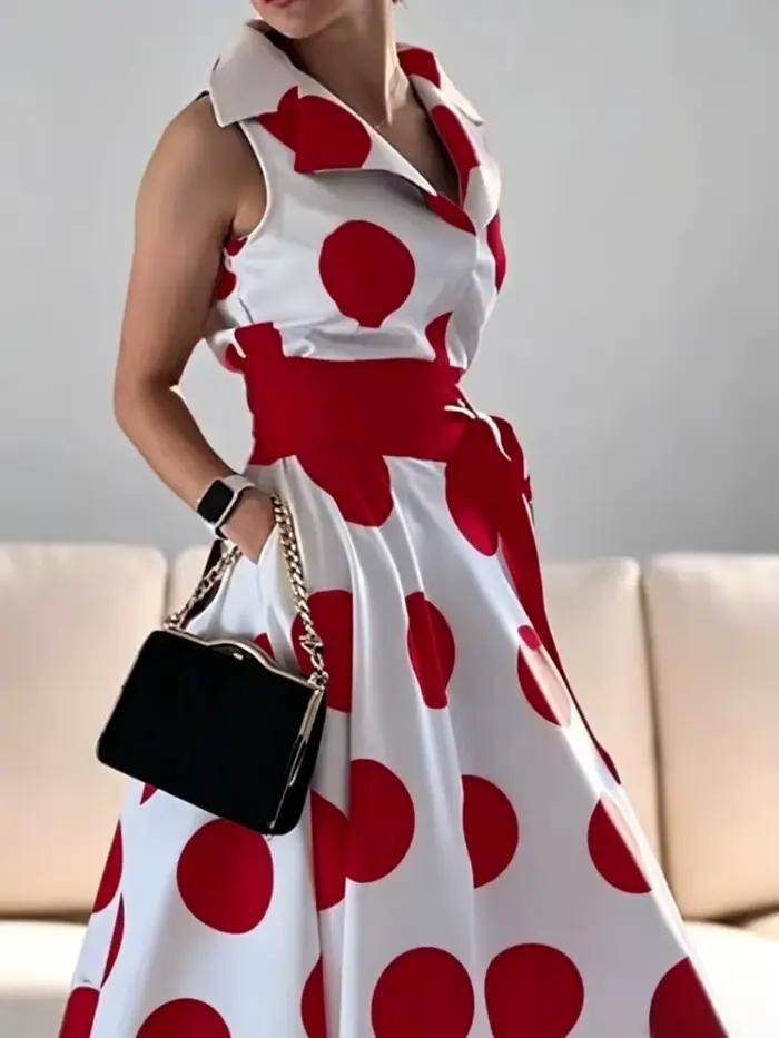 Modigirl 2025 letné dámske bodkované elegantné šaty v štýle X-line Fit & Flare košeľové