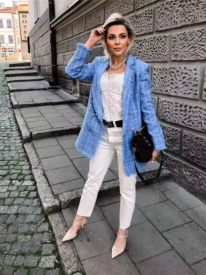 Tvíd – vintage sako voľného strihu a elegantné pre ženy