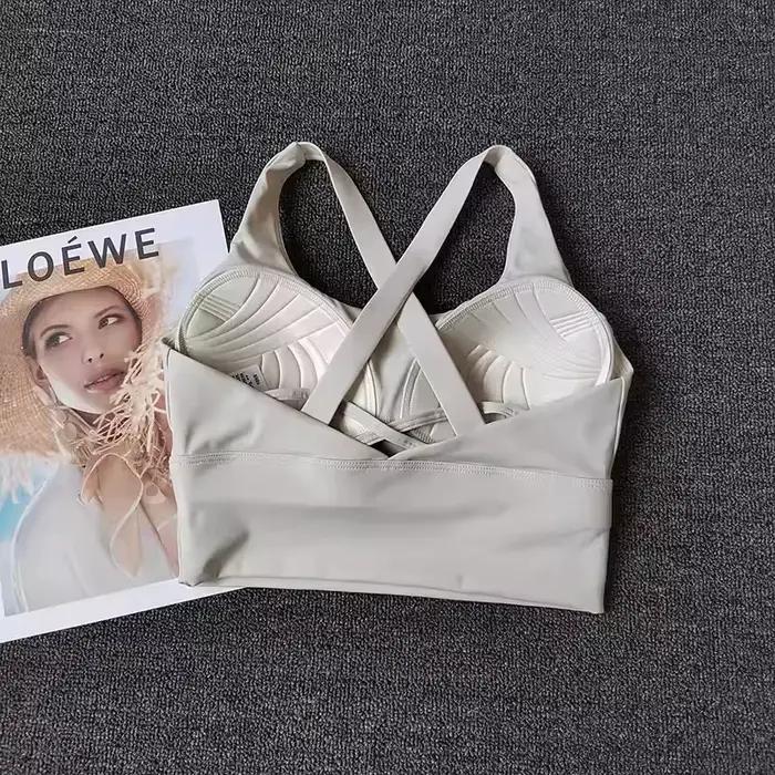 Soutien-gorge de sport intégré à bonnets fixes pour femme, débardeur d'entraînement dos nu pour la course, le fitness, le yoga et la corde à sauter