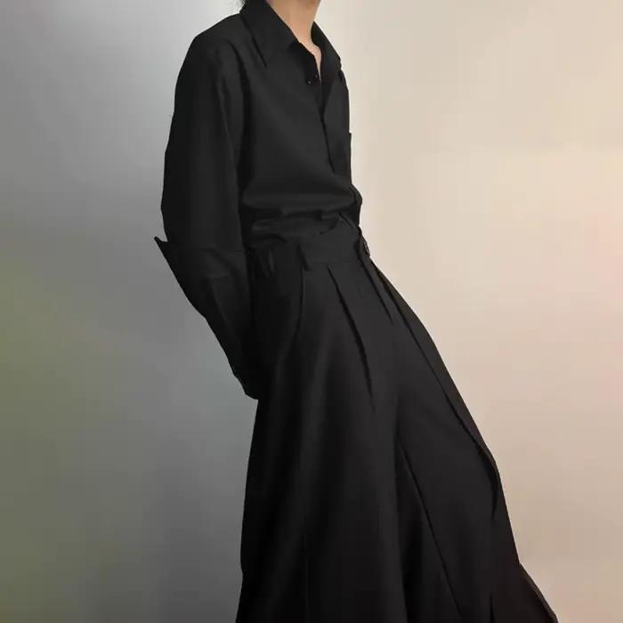 Jupe-culotte gothique superposée Y2K Double couche, jupe-culotte foncée plissée, jambes larges, Design de Niche, pantalons décontractés, jupe unisexe, vêtements pour hommes