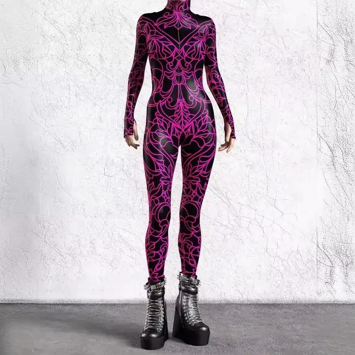 Body de Cosplay de vacances Punk Art, combinaison à lignes irrégulières, Costume de fête d'halloween pour hommes et femmes, Costume Zentai en Polyester à manches longues