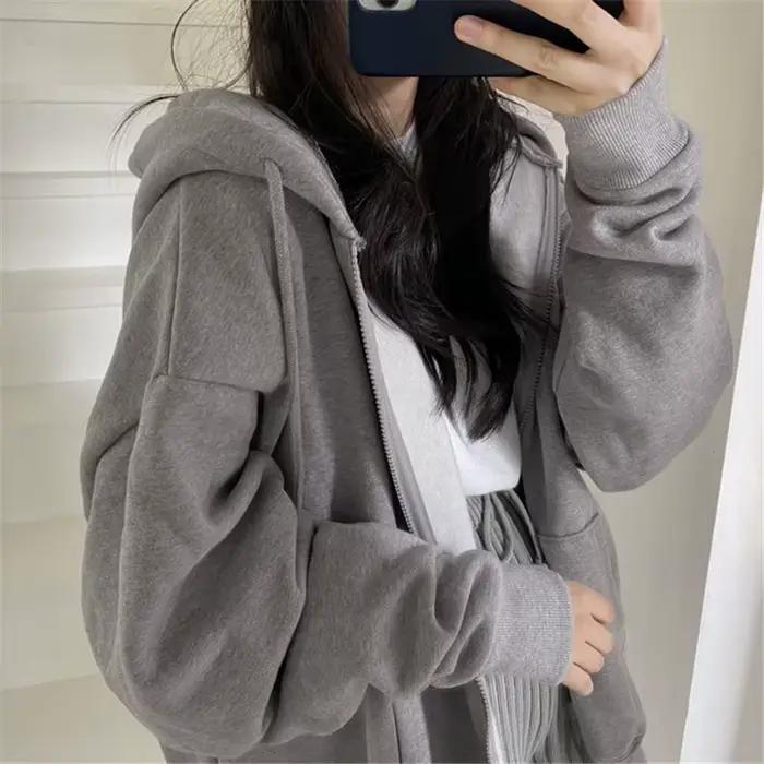 Dámska mikina s kapucňou na zips s dlhými rukávmi