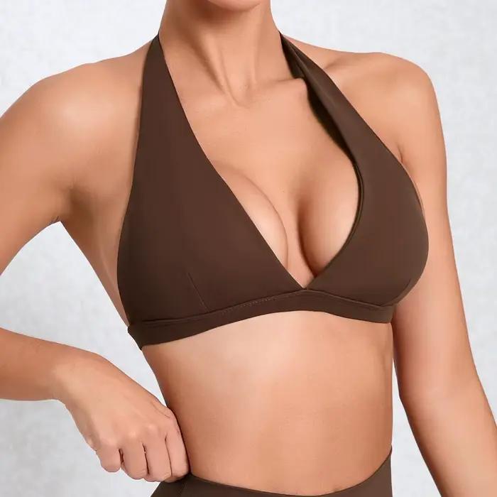 Soutien-gorge de Sport Sexy à col en v pour femmes, sous-vêtements de Sport, col licou, haut dos nu pour Fitness, vêtements de Yoga, soutien-gorge actif avec bonnets, blanc