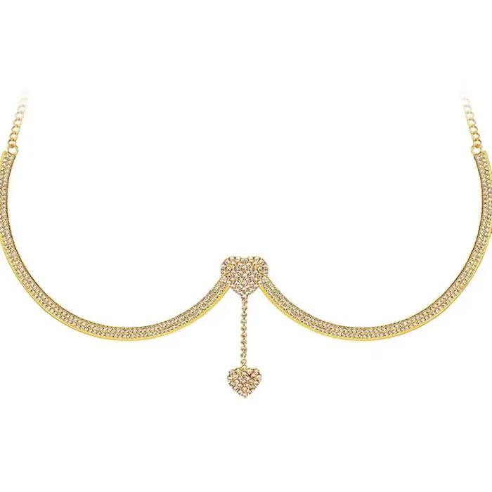 Punk coeur poitrine soutien corps chaîne gland fleur soutien-gorge poitrine chaîne bijoux strass poitrine chaîne robe coupe basse