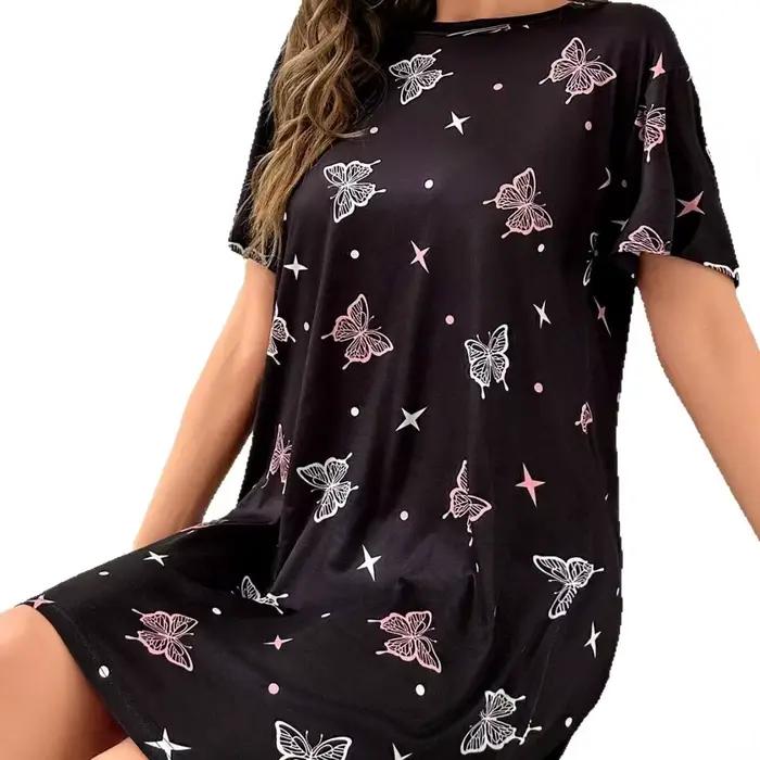 Robe de nuit décontractée à col rond, vêtements de nuit pour femmes