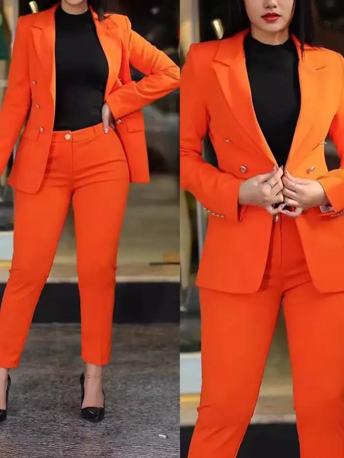 Ensemble deux pièces pour femme, veste boutonnée et pantalon longueur cheville, style formel et élégant pour toutes les saisons