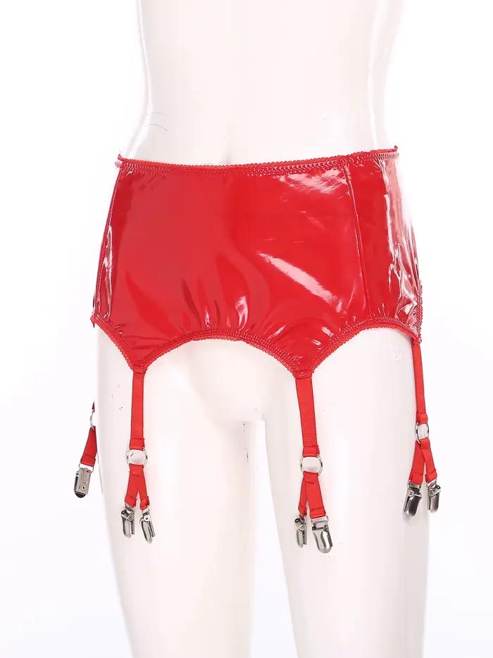 Porte-jarretelles en PU brillant pour femmes, Lingerie, Look mouillé, Clubwear, fesses ouvertes, Punk, gothique, bretelles avec Clips métalliques, mini-jupe supplémentaire